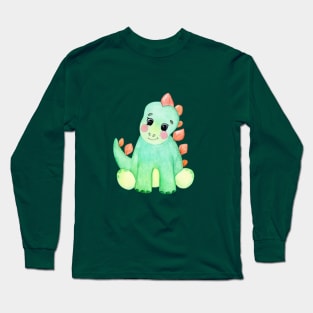 Cute green baby dinosaur Long Sleeve T-Shirt